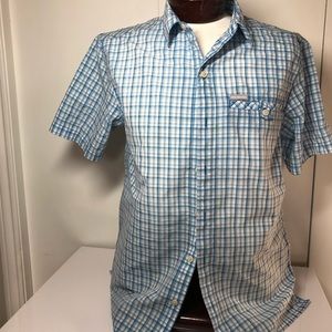 Columbia medium short sleeve button down blue checkers